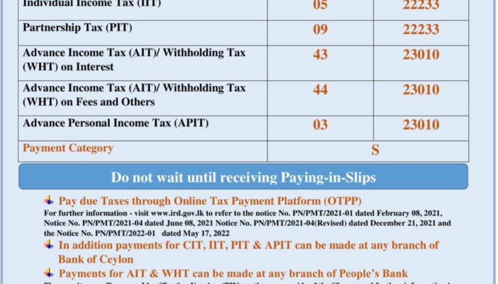 Notice to Taxpayers Year of Assessment 2022/2023